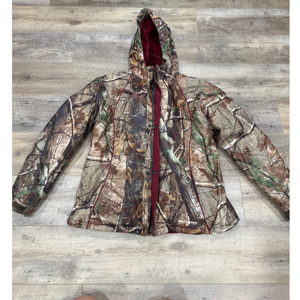 Field & Stream Womens Realtree AP Camo Hooded Jacket Faux Fur Lined XL Brown